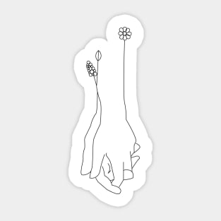 Minimalistic Linear Loving Hands with Flowers Sticker